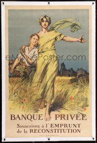 5p206 BANQUE PRIVEE linen 31x47 French WWI war poster '20 Lelong art of Victory helping rebuild!