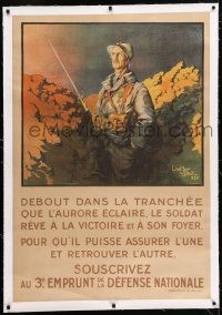 5p208 DEBOUT DANS LA TRANCHEE QUE L'AURORE ECLAIRE linen 31x45 French WWI war poster '17 Droit art!