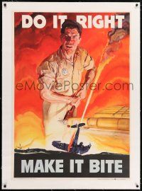 5p195 DO IT RIGHT MAKE IT BITE linen 28x40 WWII war poster '42 Beall art of crashed plane & worker!