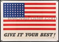 5p196 GIVE IT YOUR BEST! linen 28x40 WWII poster '42 full-bleed image of American flag w/ 48 stars!