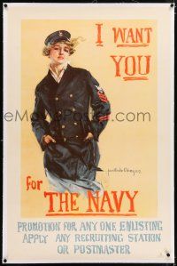 5p181 I WANT YOU FOR THE NAVY linen 27x42 WWI war poster '17 art by Howard Chandler Christy!