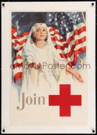 5p197 JOIN linen 20x30 WWII war poster '40s wonderful artwork of Red Cross nurse by Walter W. Seaton