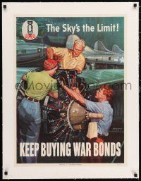5p198 KEEP BUYING WAR BONDS linen 20x27 WWII war poster '44 Courtney Allen art of aircraft workers!