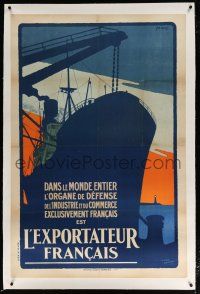 5p210 L'EXPORTATEUR FRANCAIS linen 31x47 French WWI war poster '17 Pichon art of ship in harbor!