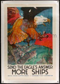 5p191 SEND THE EAGLE'S ANSWER linen 40x59 WWI war poster '17 more ships, James Henry Daugherty art!