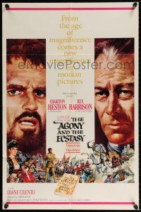 5r038 AGONY & THE ECSTASY roadshow 1sh '65 great art of Charlton Heston & Rex Harrison!