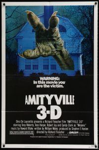 5r051 AMITYVILLE 3D 1sh '83 cool 3-D image of huge monster hand reaching from house!