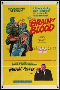 5r134 BRAIN OF BLOOD/BLOOD DRINKERS 1sh '71 double dose of shock, cool Gray Morrow horror art!