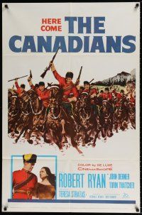 5r158 CANADIANS 1sh '61 cool image of Robert Ryan & Royal Mounted Police charging!