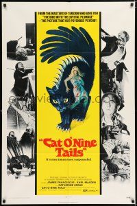 5r174 CAT O' NINE TAILS 1sh '71 Dario Argento's Il Gatto a Nove Code, wild horror art of cat!