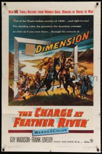 5r181 CHARGE AT FEATHER RIVER 1sh '53 great 3-D art of Guy Madison fighting Native Americans!