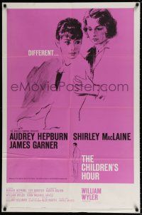 5r188 CHILDREN'S HOUR 1sh '62 close up artwork of Audrey Hepburn & Shirley MacLaine!