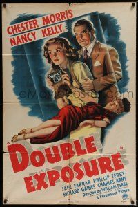 5r263 DOUBLE EXPOSURE style A 1sh '44 art of Chester Morris & Nancy Kelly, film noir!