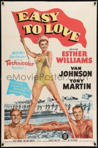 5r277 EASY TO LOVE 1sh '53 sexy swimmer Esther Williams stands on Van Johnson & Tony Martin!