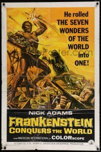 5r343 FRANKENSTEIN CONQUERS THE WORLD 1sh '66 Toho, art of monsters terrorizing by Reynold Brown!