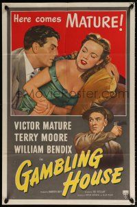 5r367 GAMBLING HOUSE 1sh '51 art of Victor Mature lusting after Terry Moore, William Bendix!