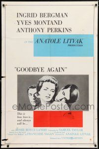 5r404 GOODBYE AGAIN 1sh '61 art of Ingrid Bergman between Yves Montand & Anthony Perkins!