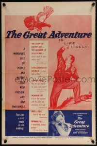 5r407 GREAT ADVENTURE 1sh '55 cool art of Swedish wilderness by Jacques Bonneaud!
