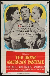 5r409 GREAT AMERICAN PASTIME 1sh '56 baseball, Tom Ewell between Anne Francis & sexy Ann Miller!