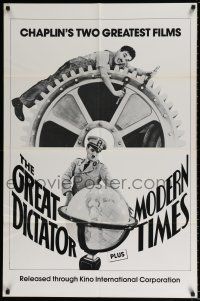 5r414 GREAT DICTATOR/MODERN TIMES 1sh '80s Charlie Chaplin double-feature, cool classic images!