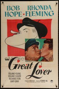 5r416 GREAT LOVER style A 1sh '49 great Hirschfeld art & photo of Bob Hope, Rhonda Fleming!