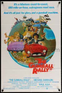 5r429 GUMBALL RALLY style A 1sh '76 Michael Sarrazin, wacky art of car racing around the world!