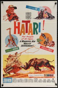 5r453 HATARI 1sh '62 Howard Hawks, artwork of John Wayne in Africa by Frank McCarthy!