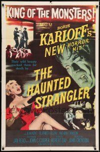 5r456 HAUNTED STRANGLER 1sh '58 creepy Boris Karloff marked their death by their wild beauty!