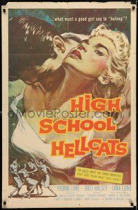 5r469 HIGH SCHOOL HELLCATS 1sh '58 best AIP bad girl art, what must a good girl say to belong?