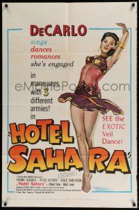 5r486 HOTEL SAHARA 1sh '51 full-length artwork of sexy exotic veil dancer Yvonne De Carlo!
