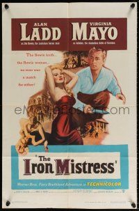 5r523 IRON MISTRESS 1sh '52 Alan Ladd as Jim Bowie w/ his famous knife & sexy Virginia Mayo!