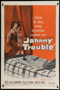 5r538 JOHNNY TROUBLE 1sh '57 wherever there was girl trouble, there was Carolyn Jones!