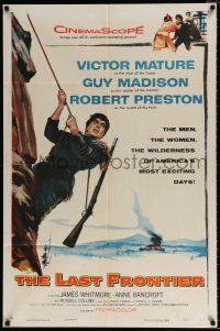 5r592 LAST FRONTIER 1sh '55 art of man of the forest Victor Mature choking Native American chief!