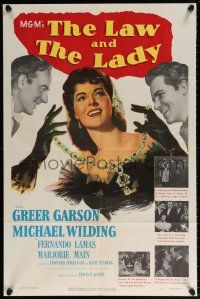 5r596 LAW & THE LADY 1sh '51 great full-length sexiest artwork of Greer Garson in all black gown!
