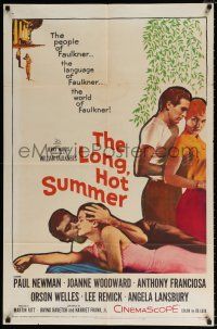 5r630 LONG, HOT SUMMER 1sh '58 Paul Newman, Joanne Woodward, Faulkner directed by Martin Ritt!