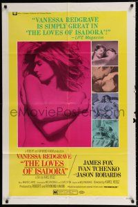 5r648 LOVES OF ISADORA 1sh '69 classic Skrebneski photo of sexy Vanessa Redgrave covering herself!
