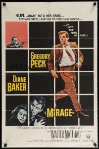 5r690 MIRAGE 1sh '65 cool artwork of Gregory Peck & Diane Baker!