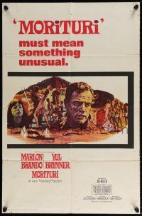 5r697 MORITURI 1sh '65 art of Marlon Brando & Nazi captain Yul Brynner, The Saboteur!