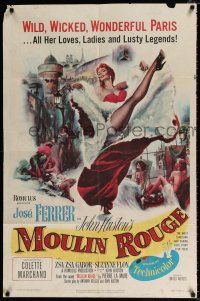 5r699 MOULIN ROUGE 1sh '53 Jose Ferrer as Toulouse-Lautrec, art of sexy French dancer kicking leg!