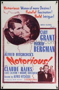 5r727 NOTORIOUS dark border embrace style 1sh R60s Hitchcock, Cary Grant, Ingrid Bergman!