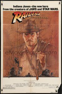 5r804 RAIDERS OF THE LOST ARK 1sh '81 great art of adventurer Harrison Ford by Richard Amsel!