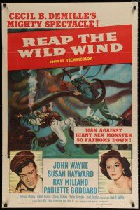 5r810 REAP THE WILD WIND 1sh R54 John Wayne, Susan Hayward, cool scuba diver & octopus art!
