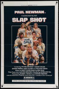 5r863 SLAP SHOT style A 1sh '77 Paul Newman hockey sports classic, great art by Craig!