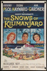 5r869 SNOWS OF KILIMANJARO 1sh '52 art of Gregory Peck, Susan Hayward & Ava Gardner in Africa!