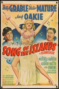 5r877 SONG OF THE ISLANDS style B 1sh '42 art of sexy Betty Grable full-length in grass skirt & lei!