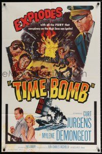 5r929 TIME BOMB 1sh '61 Curt Jurgens & sexy Mylene Demongeot in a conspiracy on the High Seas!