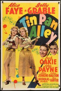 5r930 TIN PAN ALLEY 1sh '40 Alice Faye & Betty Grable wearing grass skirts & leis with ukuleles!