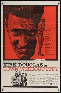 5r938 TOWN WITHOUT PITY 1sh '61 intense artwork of Kirk Douglas, plus sexy Christine Kaufmann!