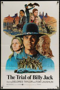 5r941 TRIAL OF BILLY JACK 1sh '74 Larry Salk art of Tom Laughlin as Billy Jack, Delores Taylor!
