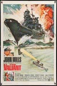 5r954 VALIANT 1sh '62 John Mills, cool artwork of World War II battleship!